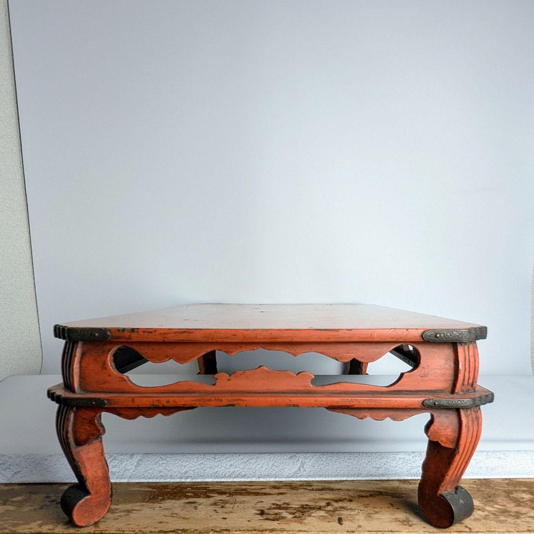 根来四足机　江戸時代　　春日卓　仏教美術　仏具　根来塗