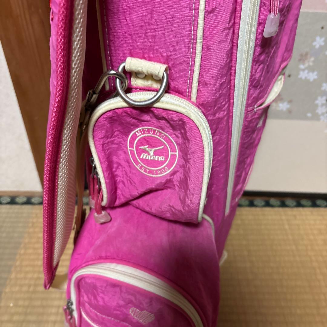 ピンク ゴルフバッグ ハート刺繍付き