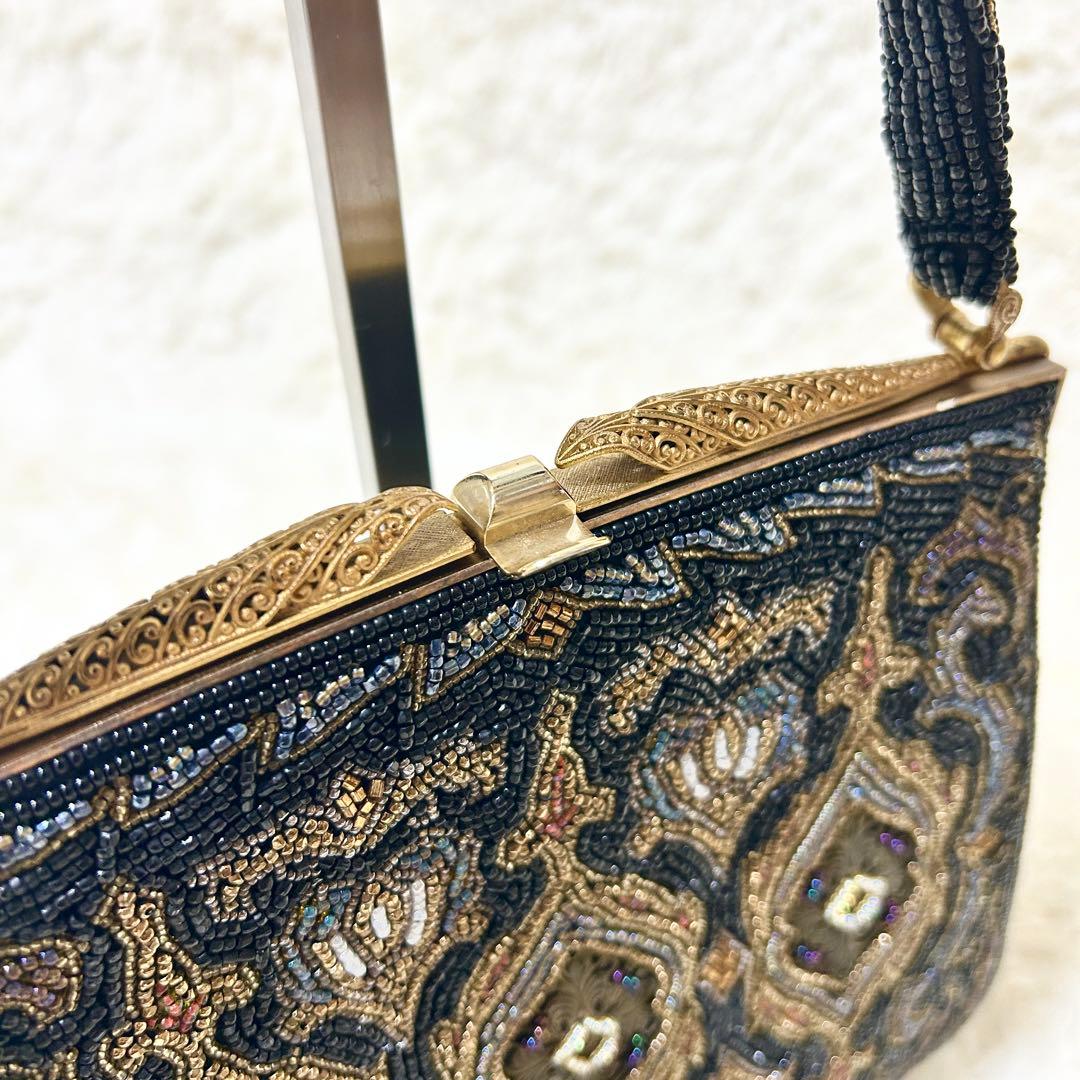 柏ビーズ フォーマルバッグ ビーズバッグ がま口 和装バッグ 冠婚葬祭 総ビーズ