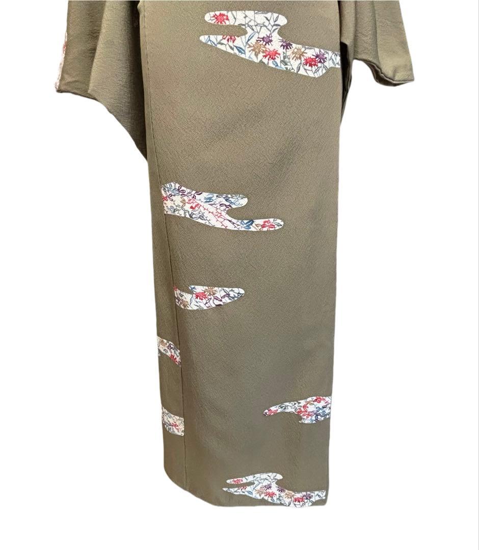 K-1◆小紋 拾 フルセット◆正絹 ちりめん◆ゆったりサイズ◆着物 4点セット◆