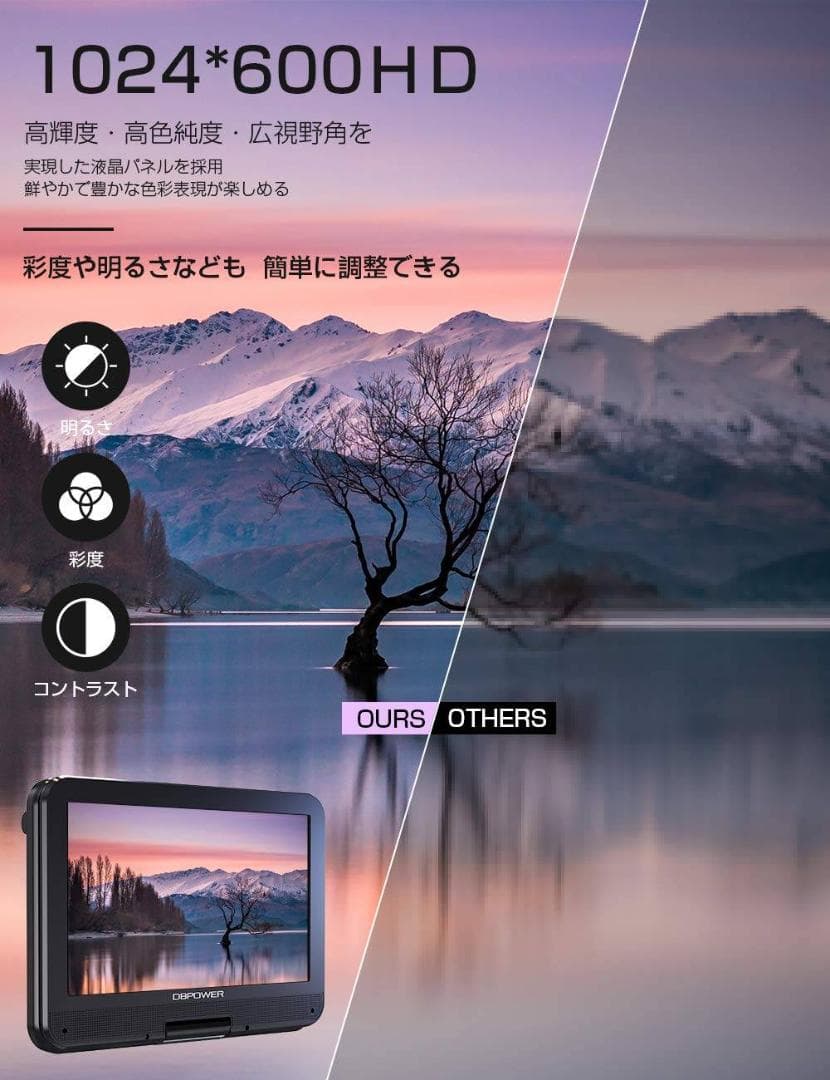 充電式バッテリー搭載10.5インチポータブルDVDプレーヤー