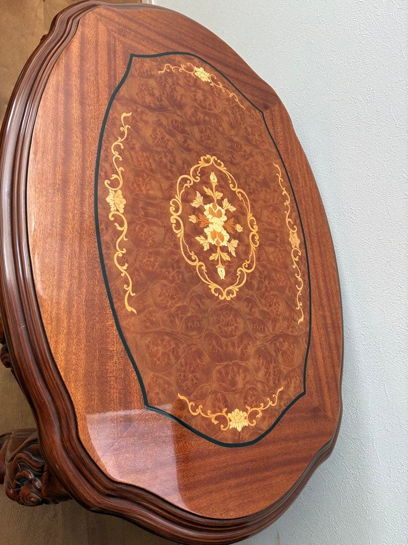 希少品　アンティーク　ロココ調様式　象嵌　イタリア製　テーブル