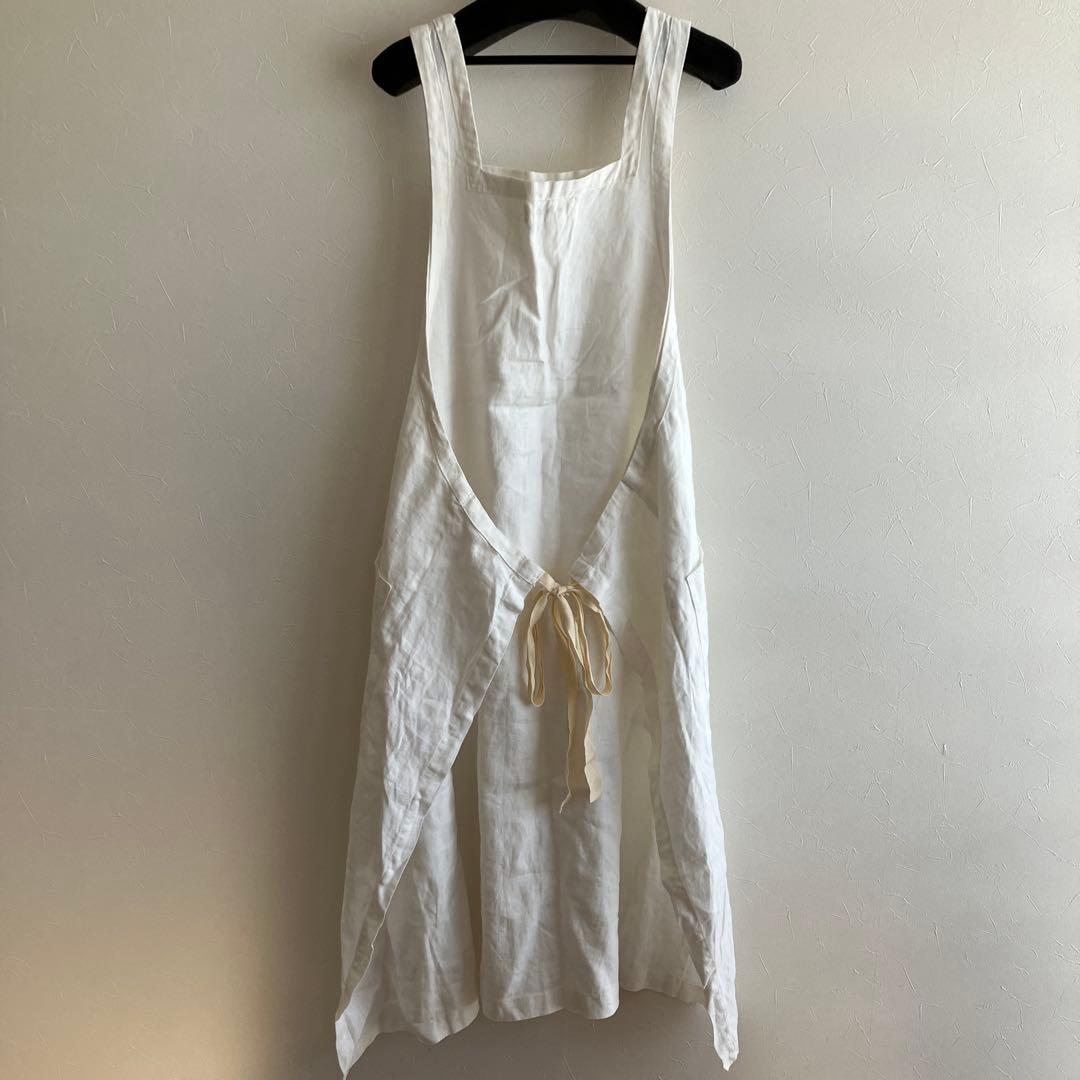 ツムグ　リネン100% エプロン ウエストリボン付き