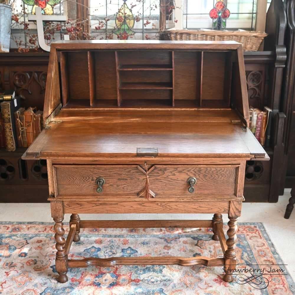 L3710-24 英国アンティーク オーク ライティングビューロ デスク 勉強机