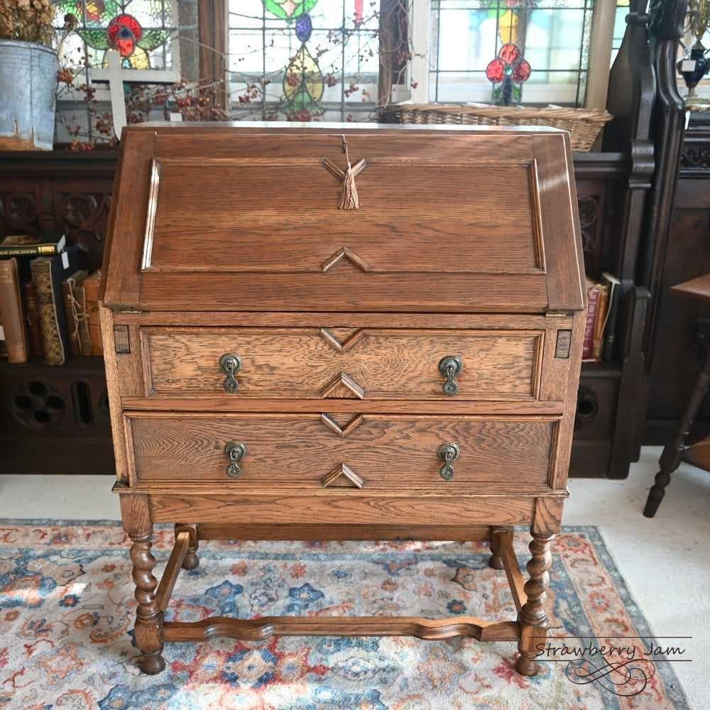 L3710-24 英国アンティーク オーク ライティングビューロ デスク 勉強机