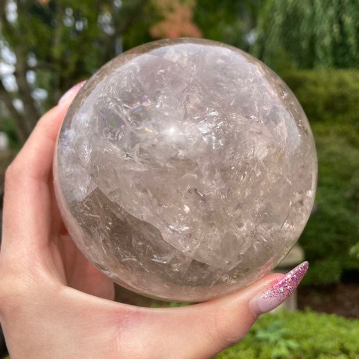 スモーキークォーツ 虹 丸玉 スフィア