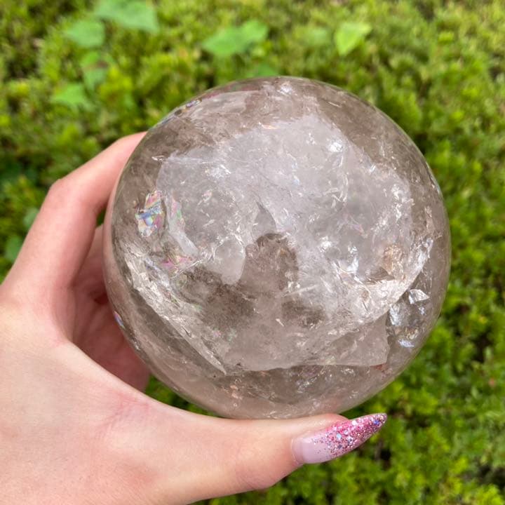 スモーキークォーツ 虹 丸玉 スフィア