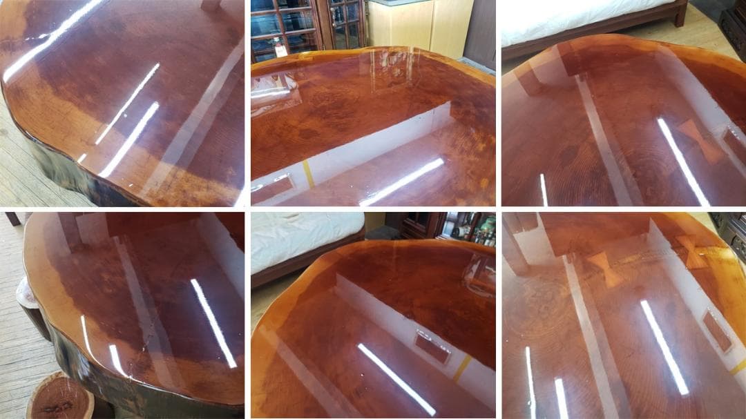 H16　一枚板　丸太脚　 厚み18.5㎝ カウンターテーブル ＆ 丸太椅子6脚