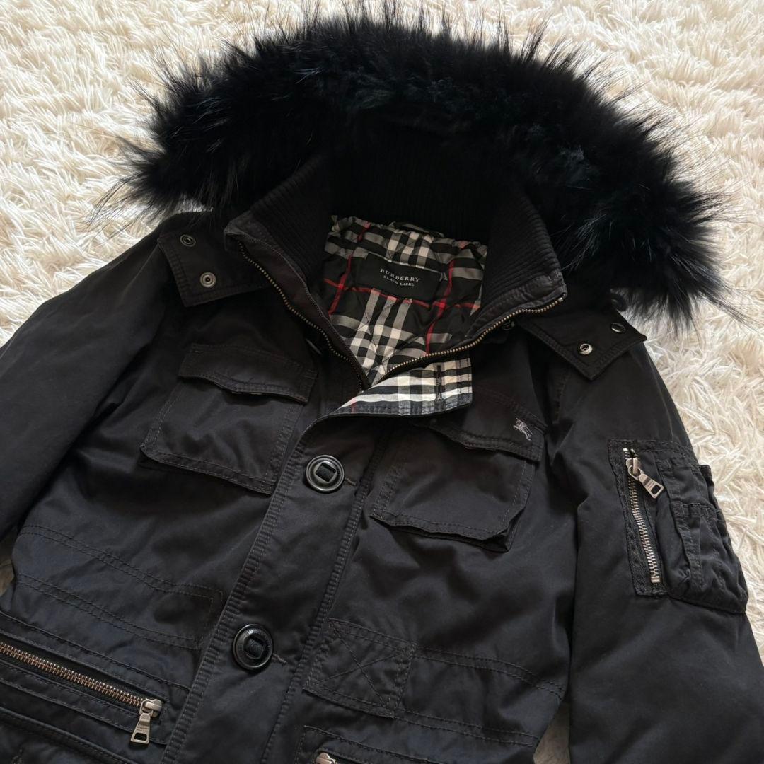 美品 バーバリー ブラックレーベル モッズコート ノバチェック タヌキファー