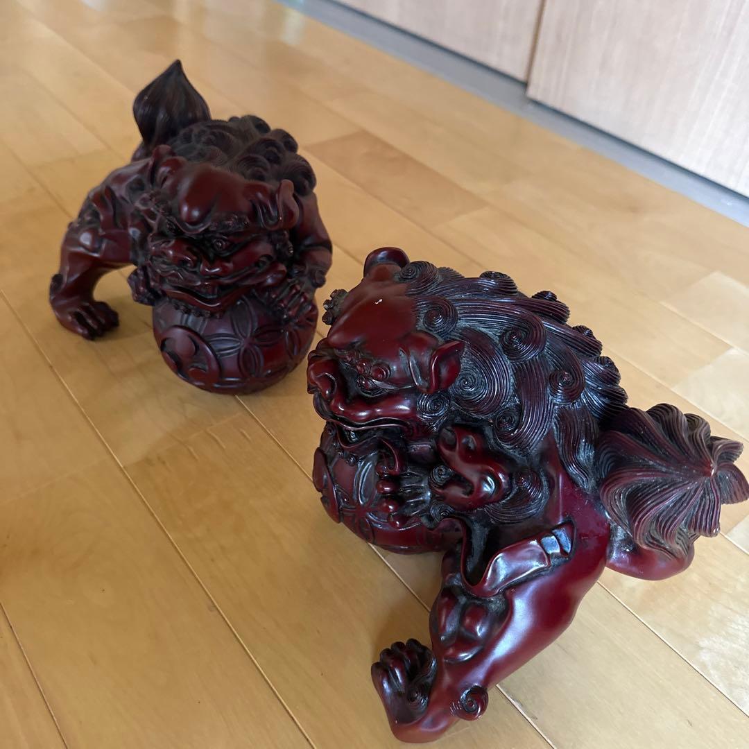 獅子 狛犬 シーサー 2体セット 置物 オブジェ　守神　昭和レトロ