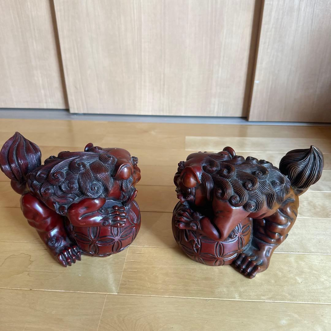 獅子 狛犬 シーサー 2体セット 置物 オブジェ　守神　昭和レトロ