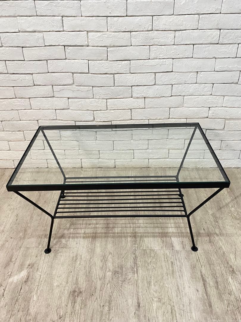 ②【東京都内23区配送無料】ウニコ　テーブル　ガラス　アイアン ロー　ナイト　棚