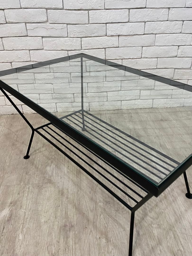 ②【東京都内23区配送無料】ウニコ　テーブル　ガラス　アイアン ロー　ナイト　棚