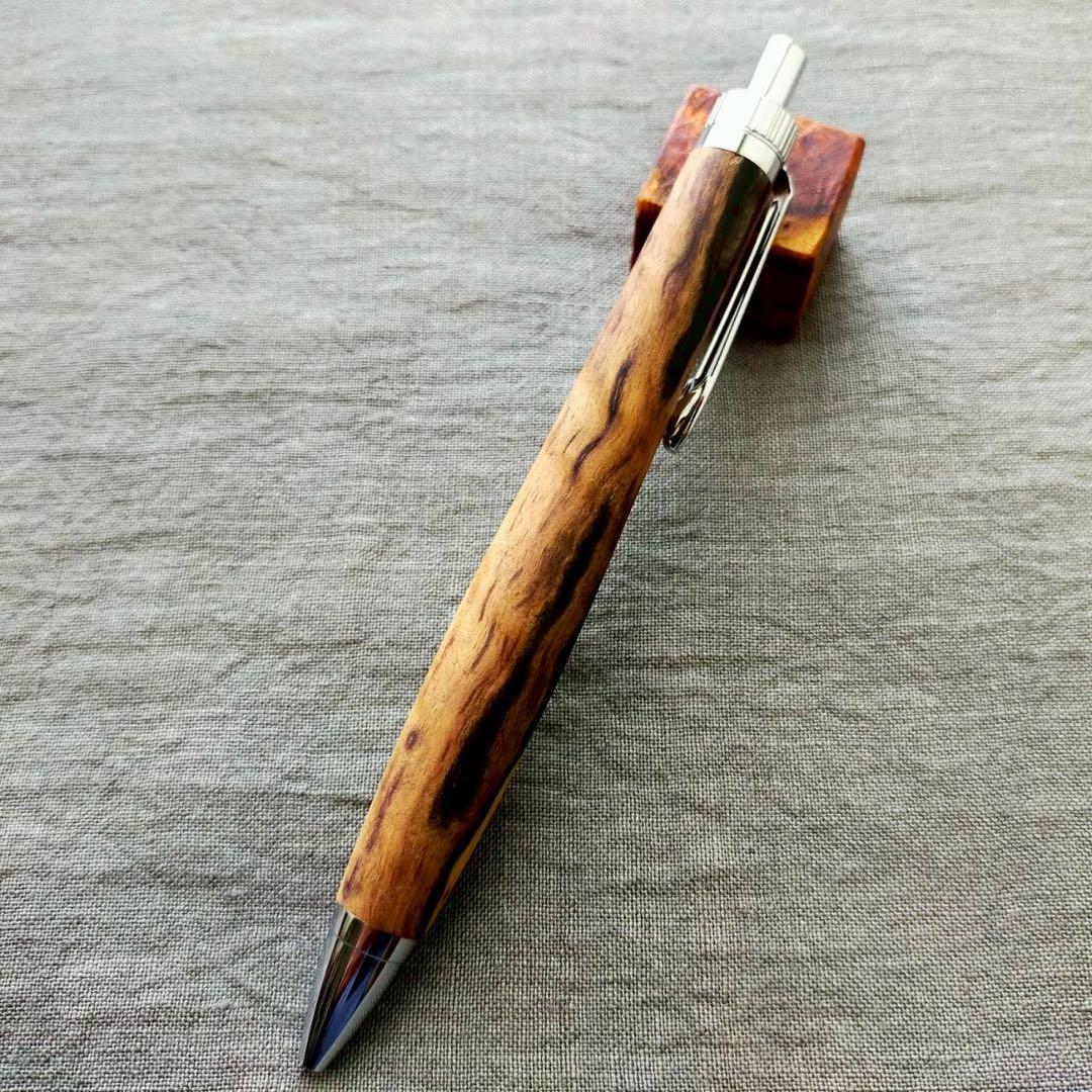 斑入黒檀　ハンドメイド　木軸ボールペン　G2　天然木　シルバー