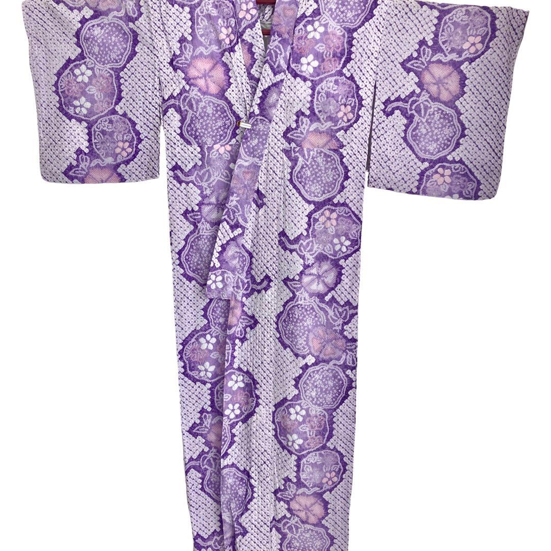 朝顔　紫色　果実　有松絞り　絞り染め　絞り浴衣　浴衣　NO44