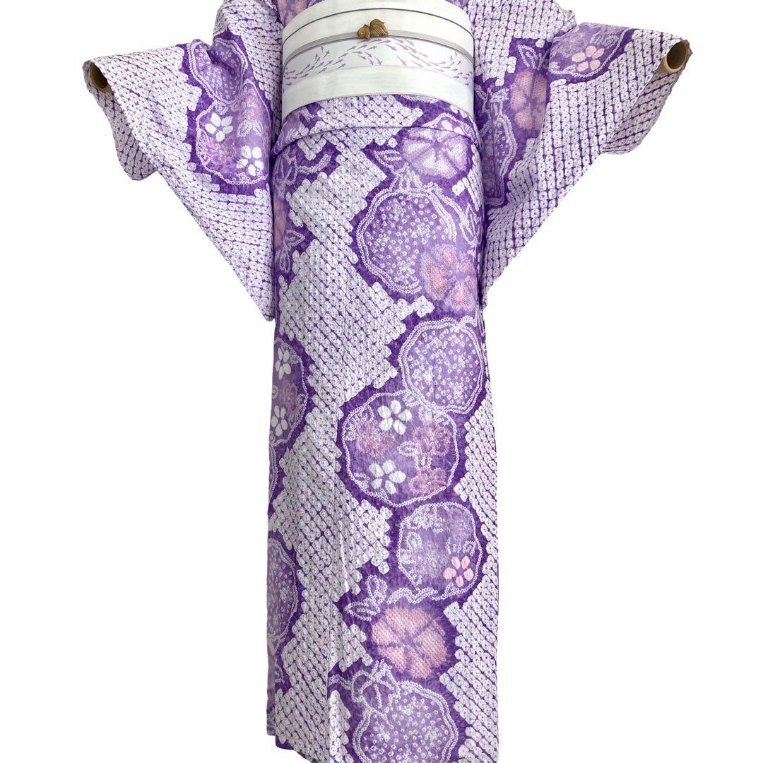 朝顔　紫色　果実　有松絞り　絞り染め　絞り浴衣　浴衣　NO44