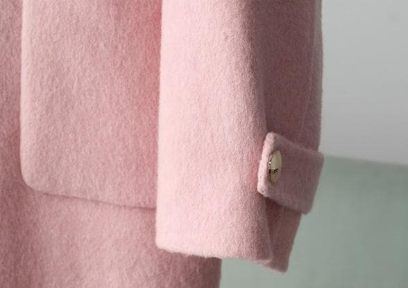 新品 フード付きフォックス衿☆優しい雰囲気のカシミヤ混ウール ロングコート