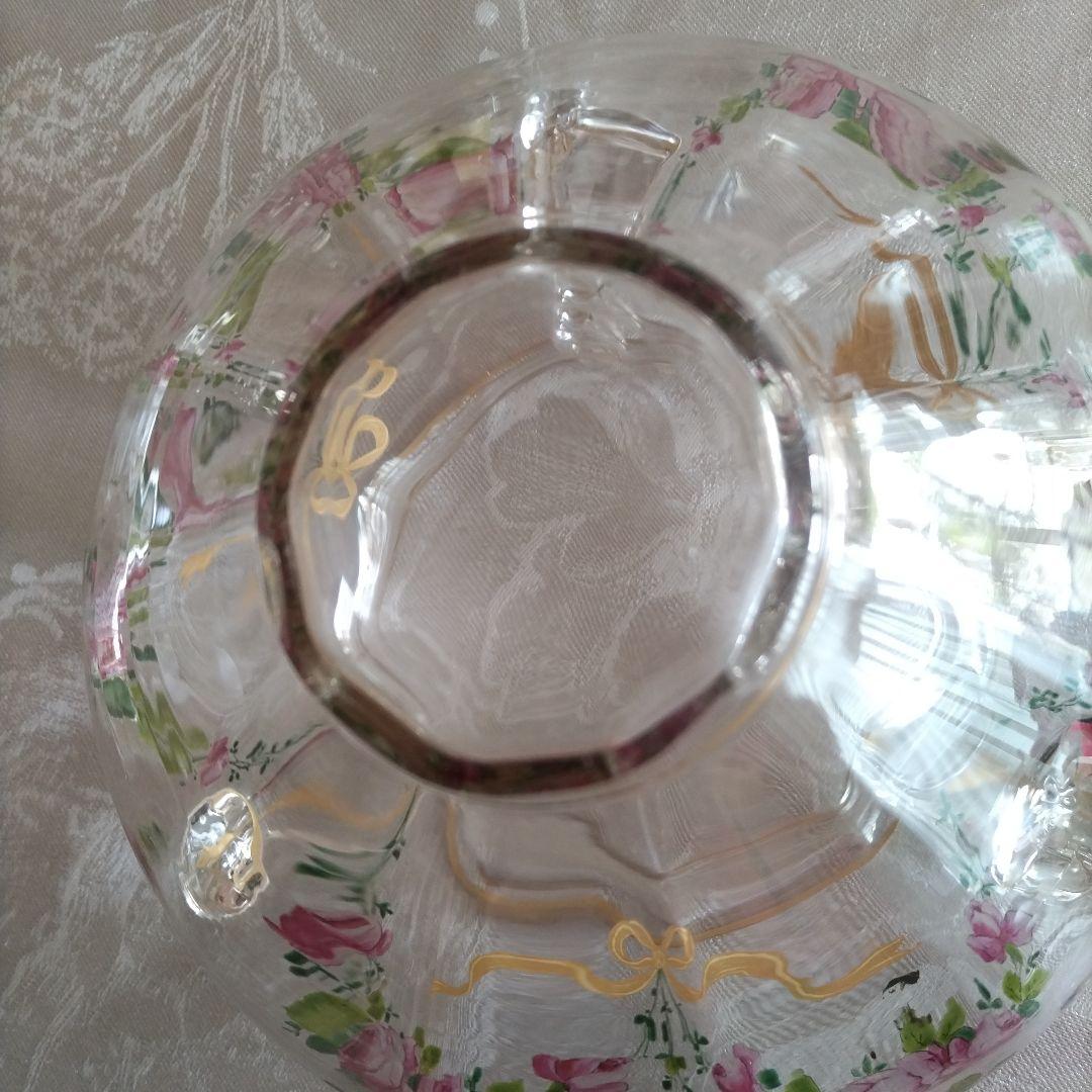 フランスアンティークバラとリボンのガラス花瓶