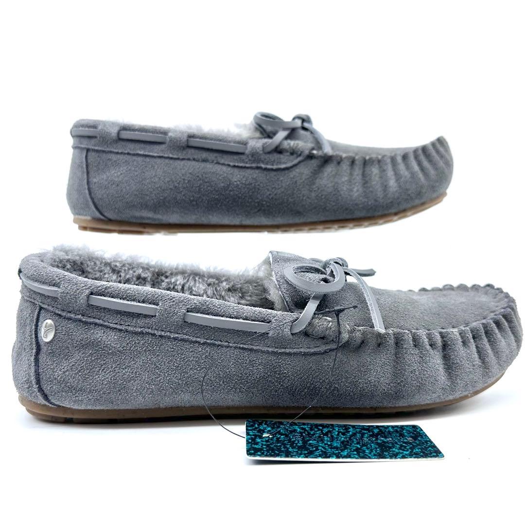 未使用タグ付✨EMU Australia モカシン スエード ボア 灰 24cm