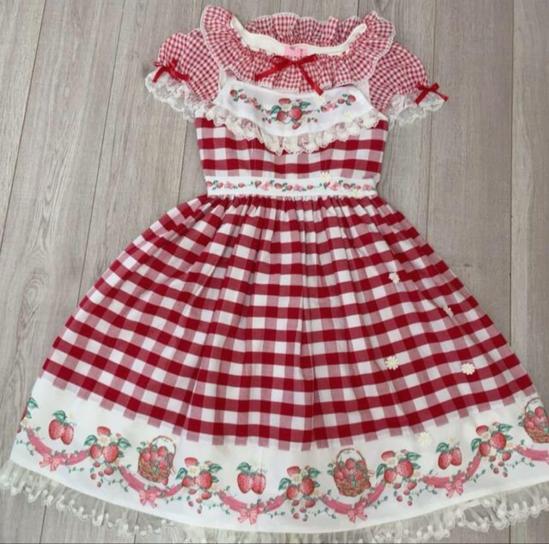 いちごギンガムチェックワンピース