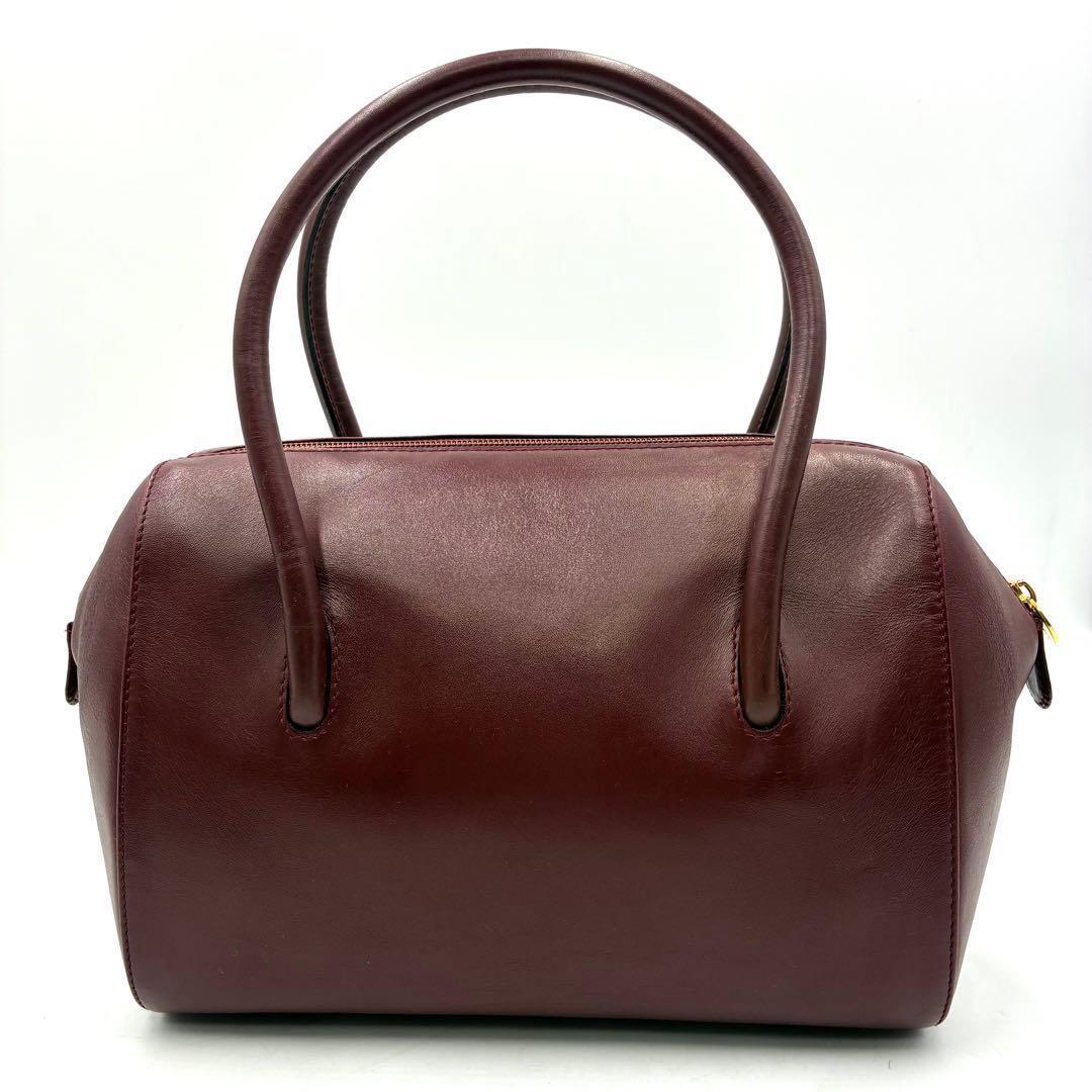 美品 カルティエ ハンドバッグ ミニボストン 裏地総柄 レザー ボルドー