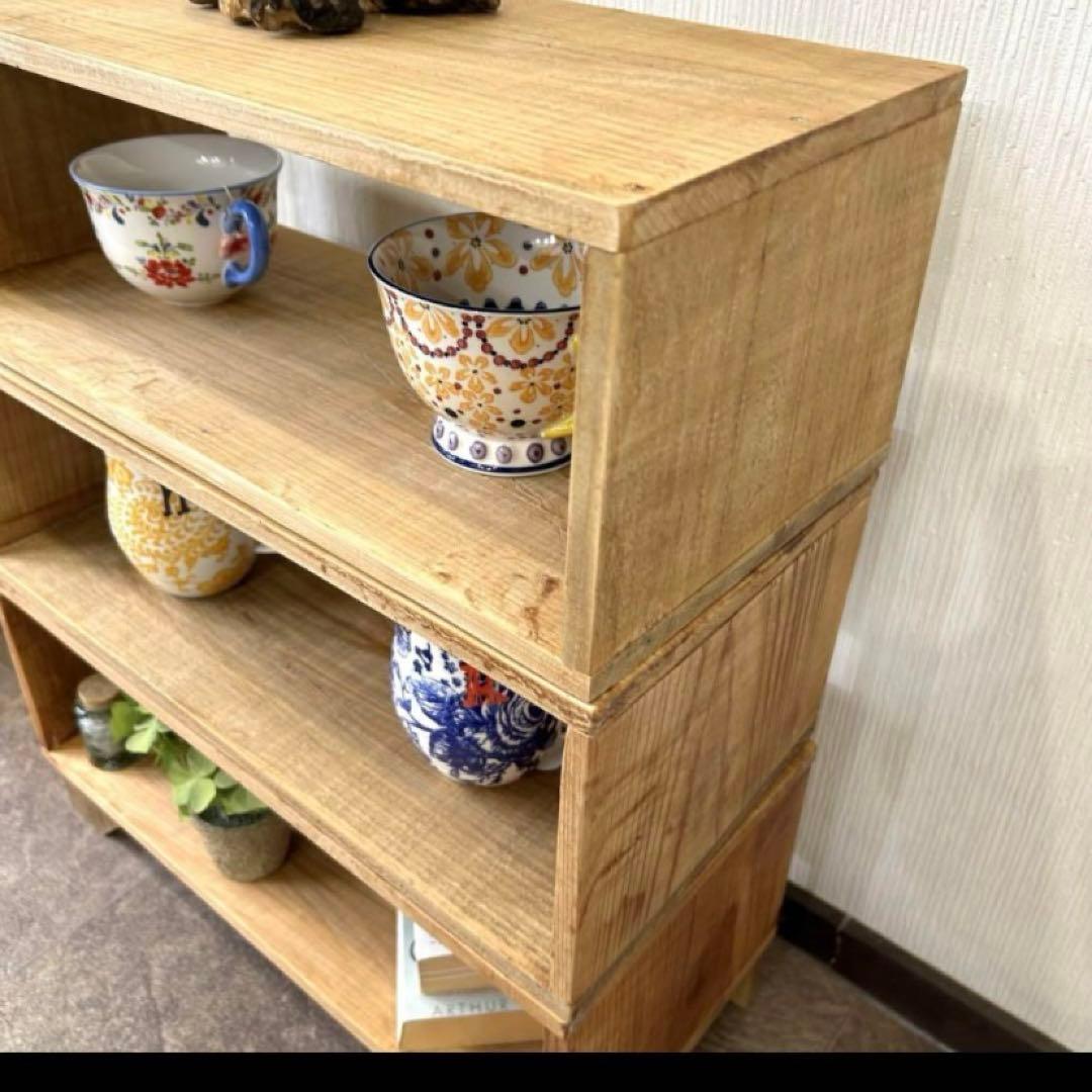 3段オープンシェルフ　飾り棚　ディスプレイラック　杉材　木製ラック