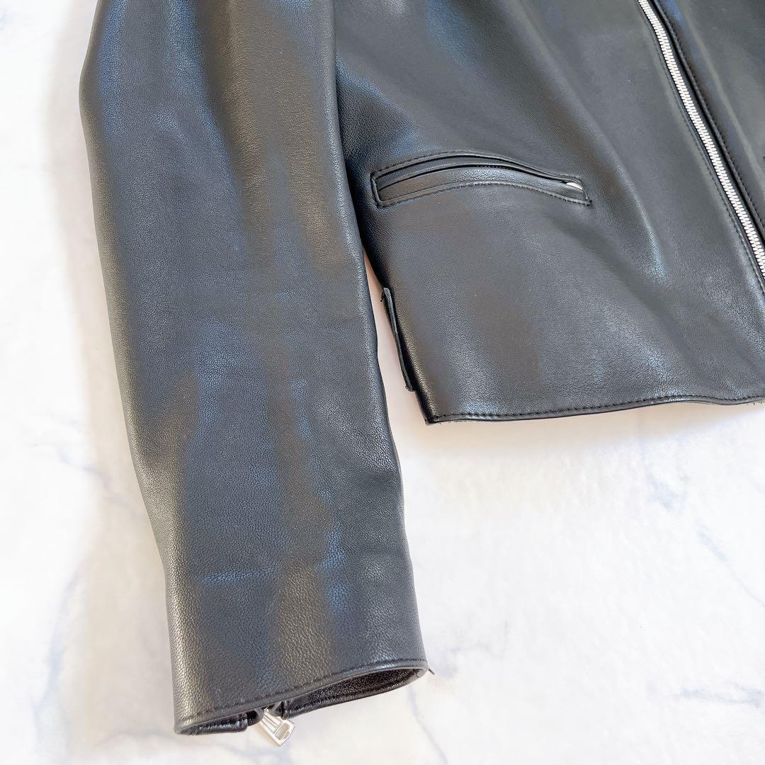 美品 デプレ ラムレザー ノーカラージャケット ライダース ブラック 本革 M