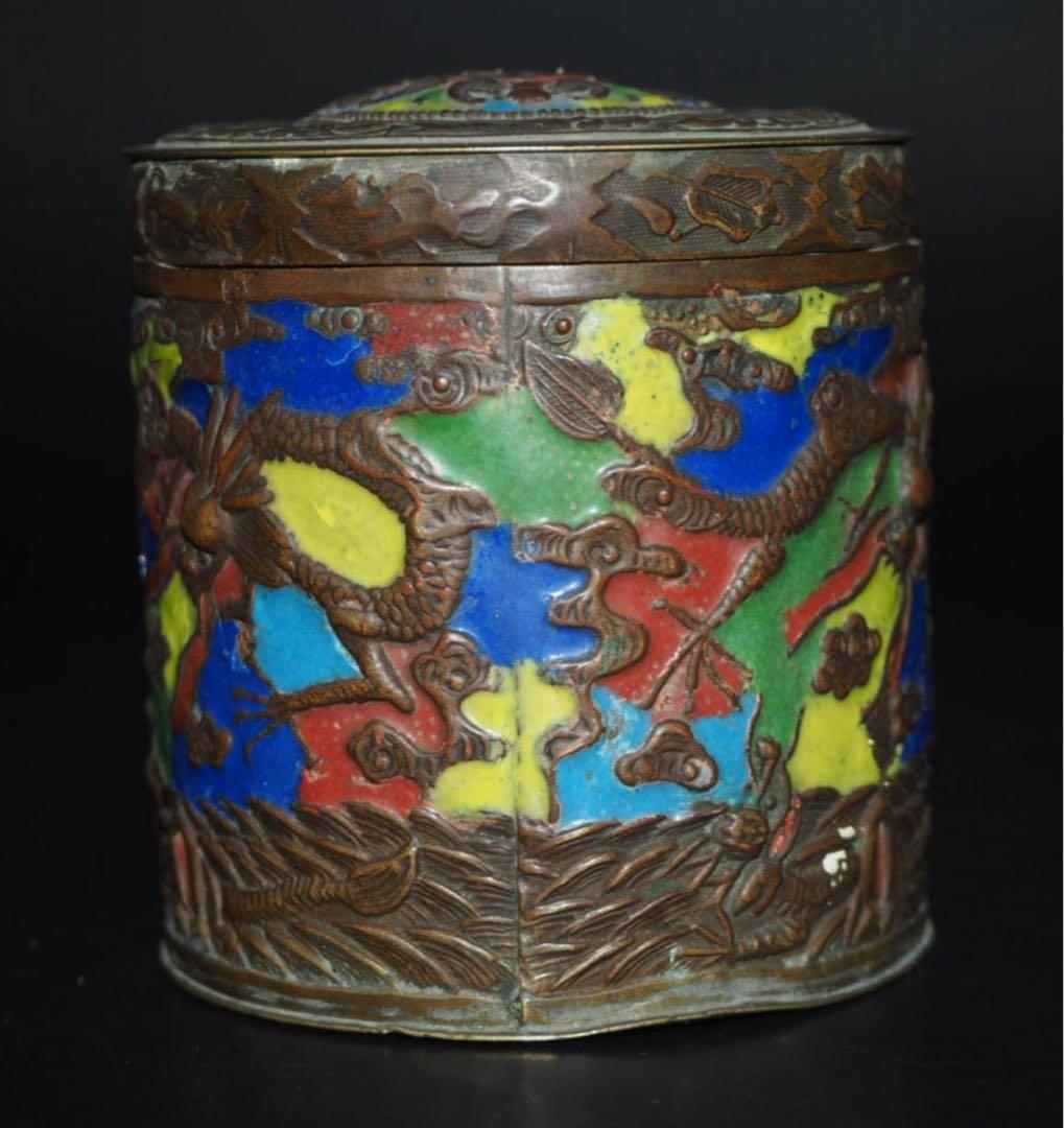 送料無料　江戸～明治　七宝龍文茶筒・茶入　茶道具　検/銀瓶鉄瓶茶托茶壺古錫玉川堂