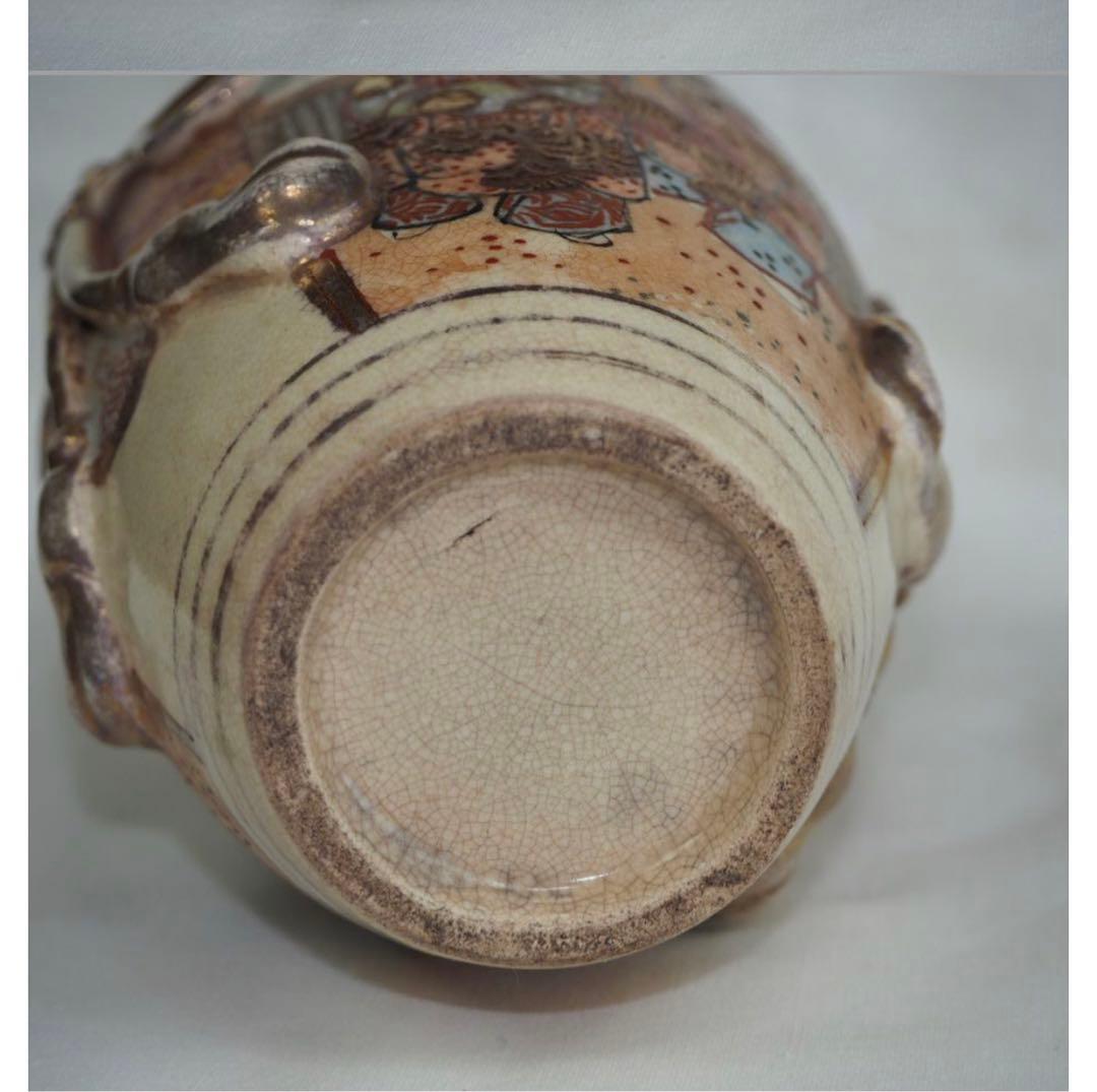 送料無料　明治期 薩摩焼 色絵金彩人物図花瓶