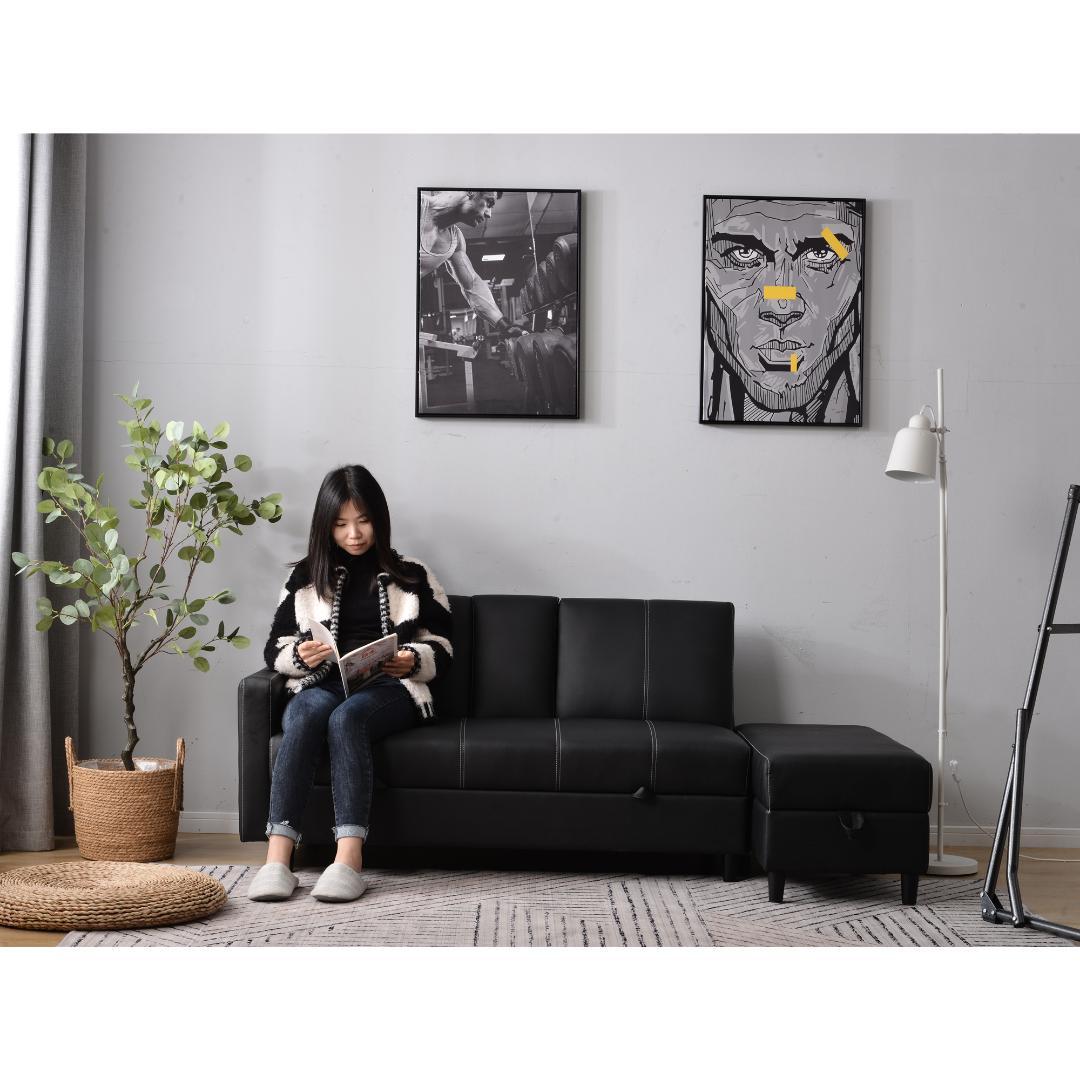 ソファー 3人掛け ソファ 多機能ソファベッド 収納機能 引き出し 【ブラック】