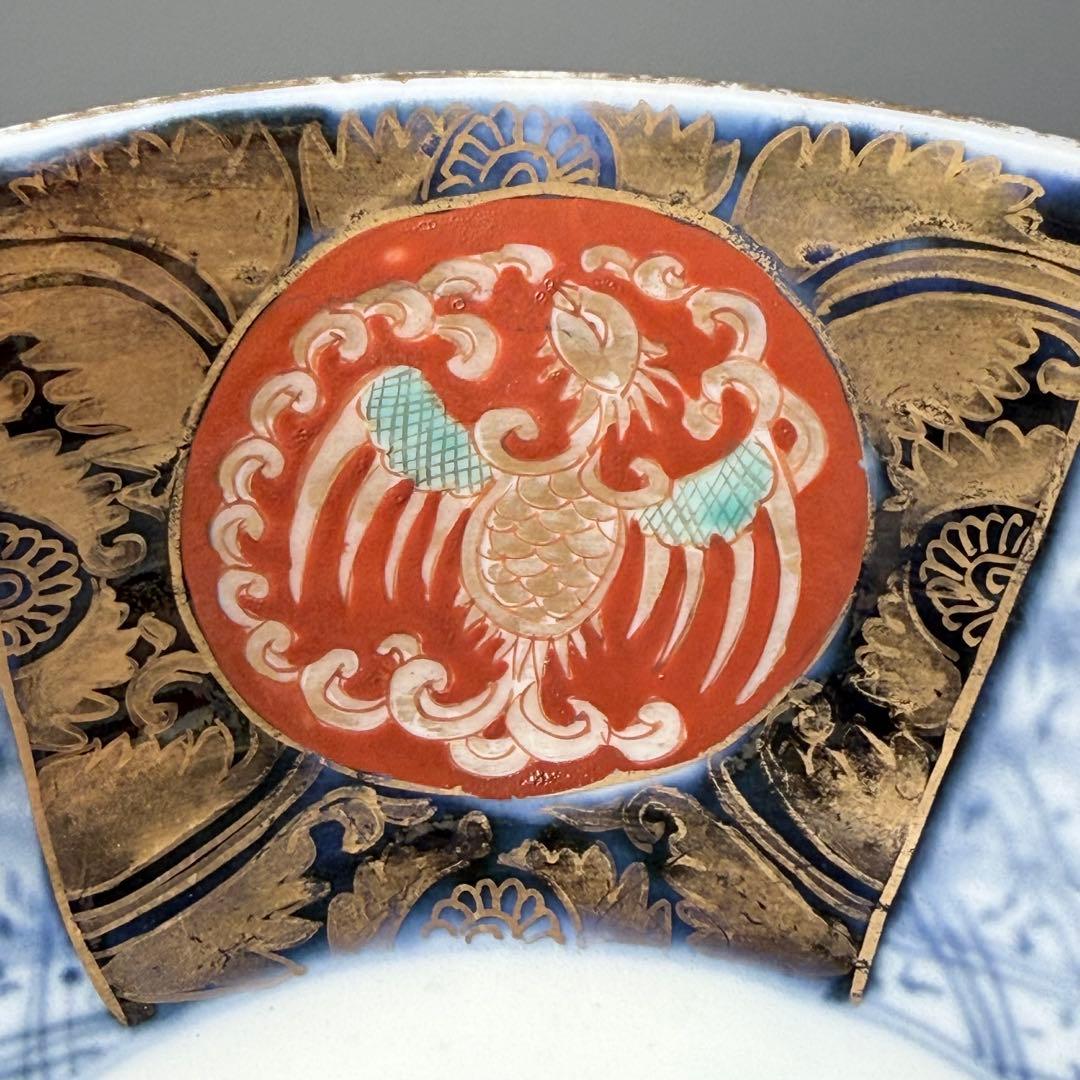 明治時代　染錦龍鳳凰文中鉢　2個　花唐草文　角冨印　古器を楽しむ　アンティーク器