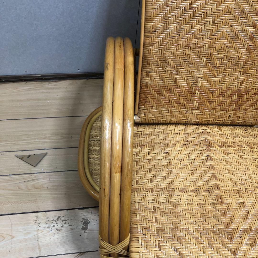 昭和レトロ ラタンリクライニングチェア オットマン付き 250717