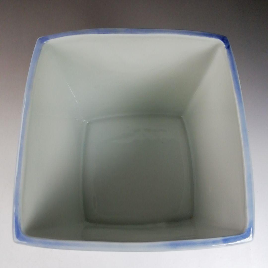 Ｗ１２０　水指　『染付　四君子文　四方』『平安　祥堂 造』　共箱　茶道具