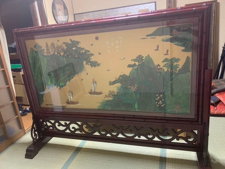 旧家蔵出　屏风　中国　実木　両面有り　時代品　古美術品　骨董品