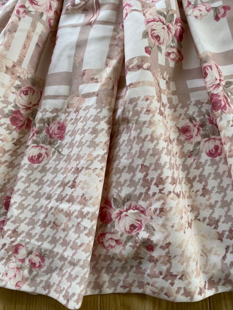 LIZ LISA チェック花柄ジャンスカワンピース ピンクベージュ