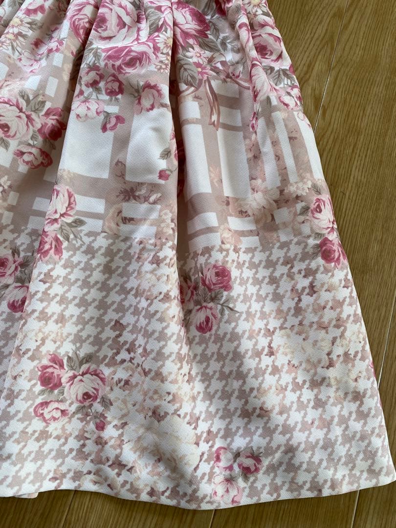 LIZ LISA チェック花柄ジャンスカワンピース ピンクベージュ