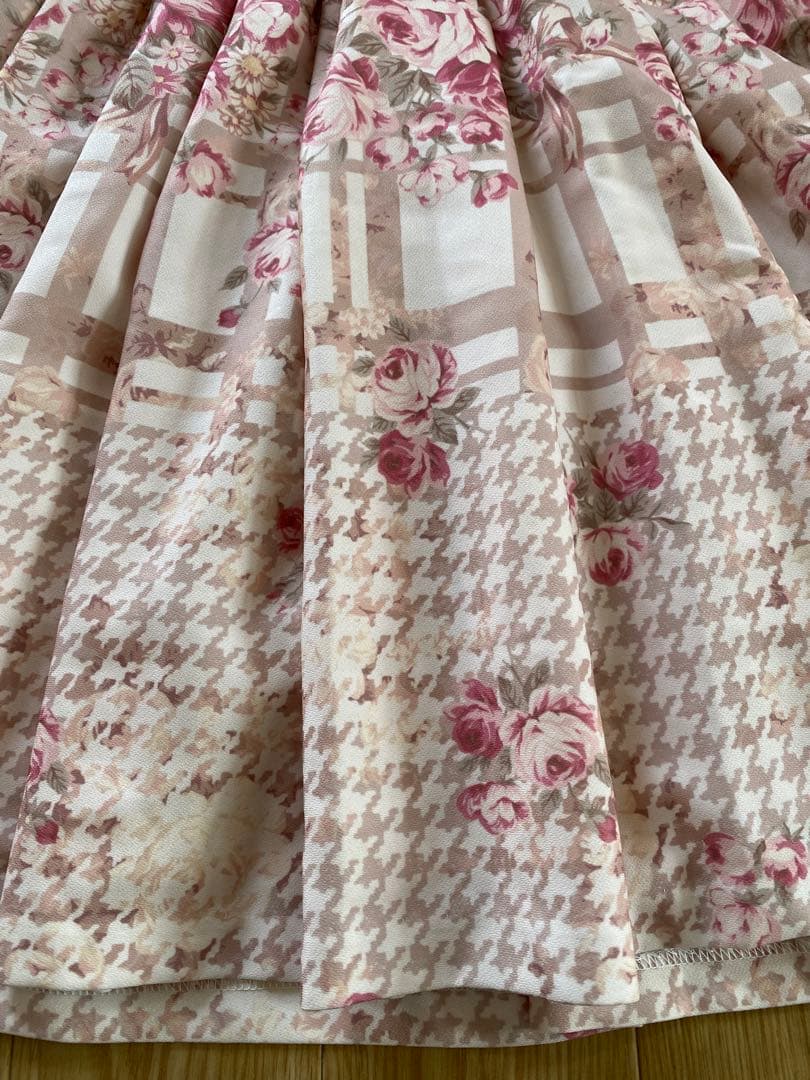 LIZ LISA チェック花柄ジャンスカワンピース ピンクベージュ