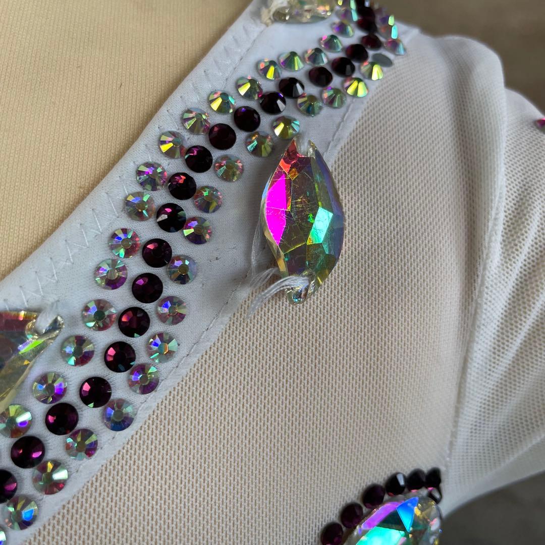 社交ダンス　ラテンダンス　ドレス衣装　レース　白　紫　S1121