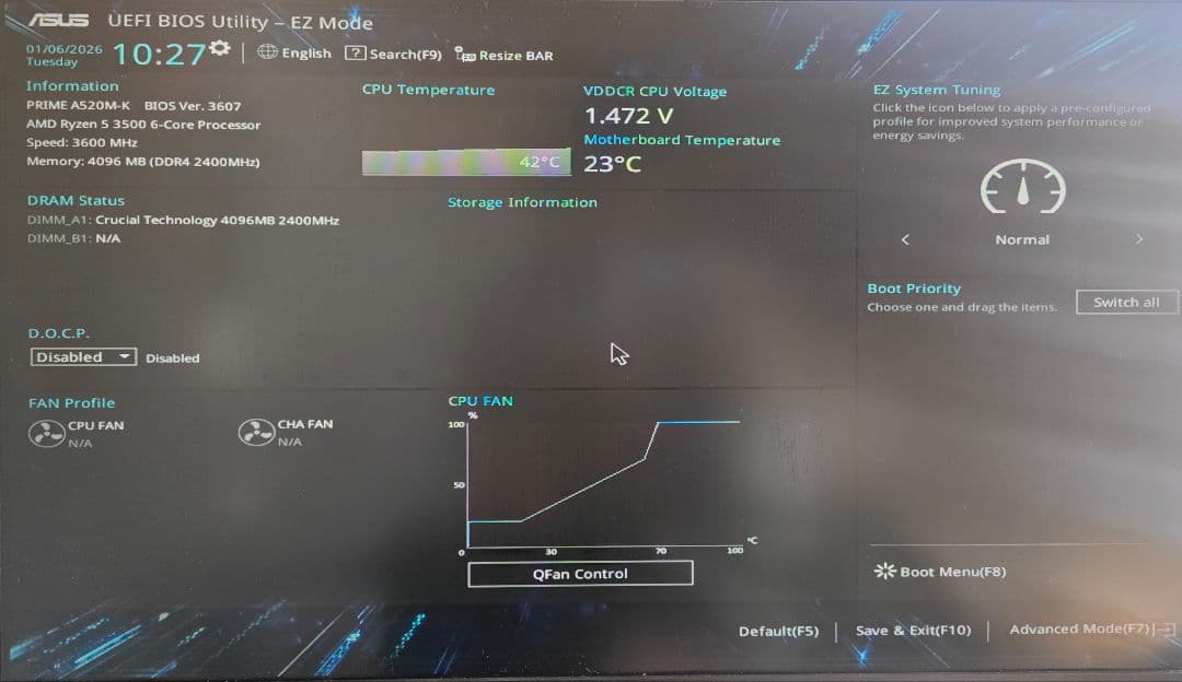 ASUS A520M-K + Ryzen 5 3500 プロセッサ セット