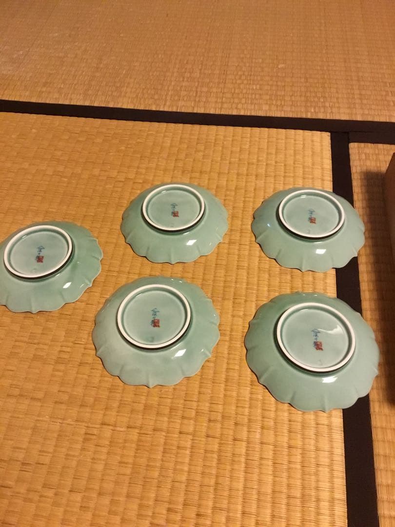 深川製磁・百年庵・笹青磁、5枚　値下げしました。