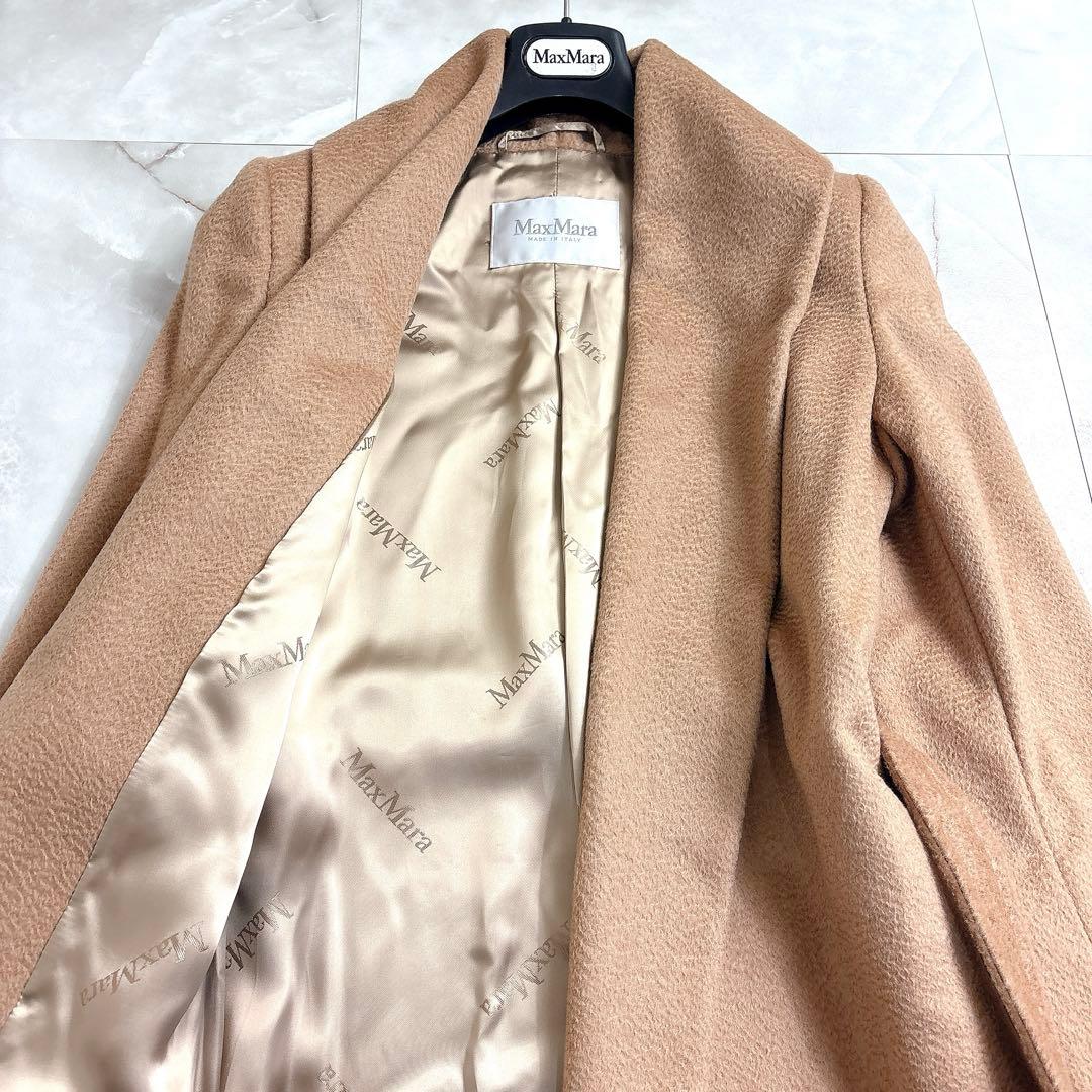 美品　マックスマーラ 白タグ キャメル100% ショール ベルテッドコート38