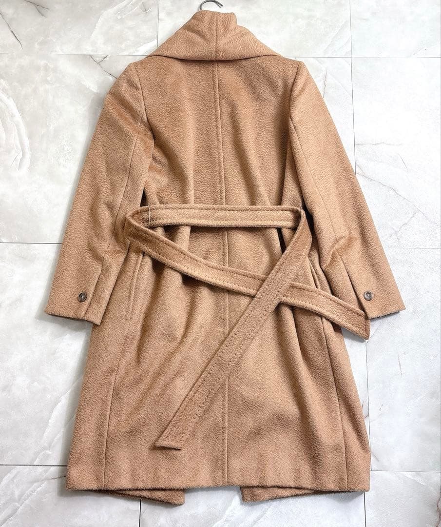 美品　マックスマーラ 白タグ キャメル100% ショール ベルテッドコート38