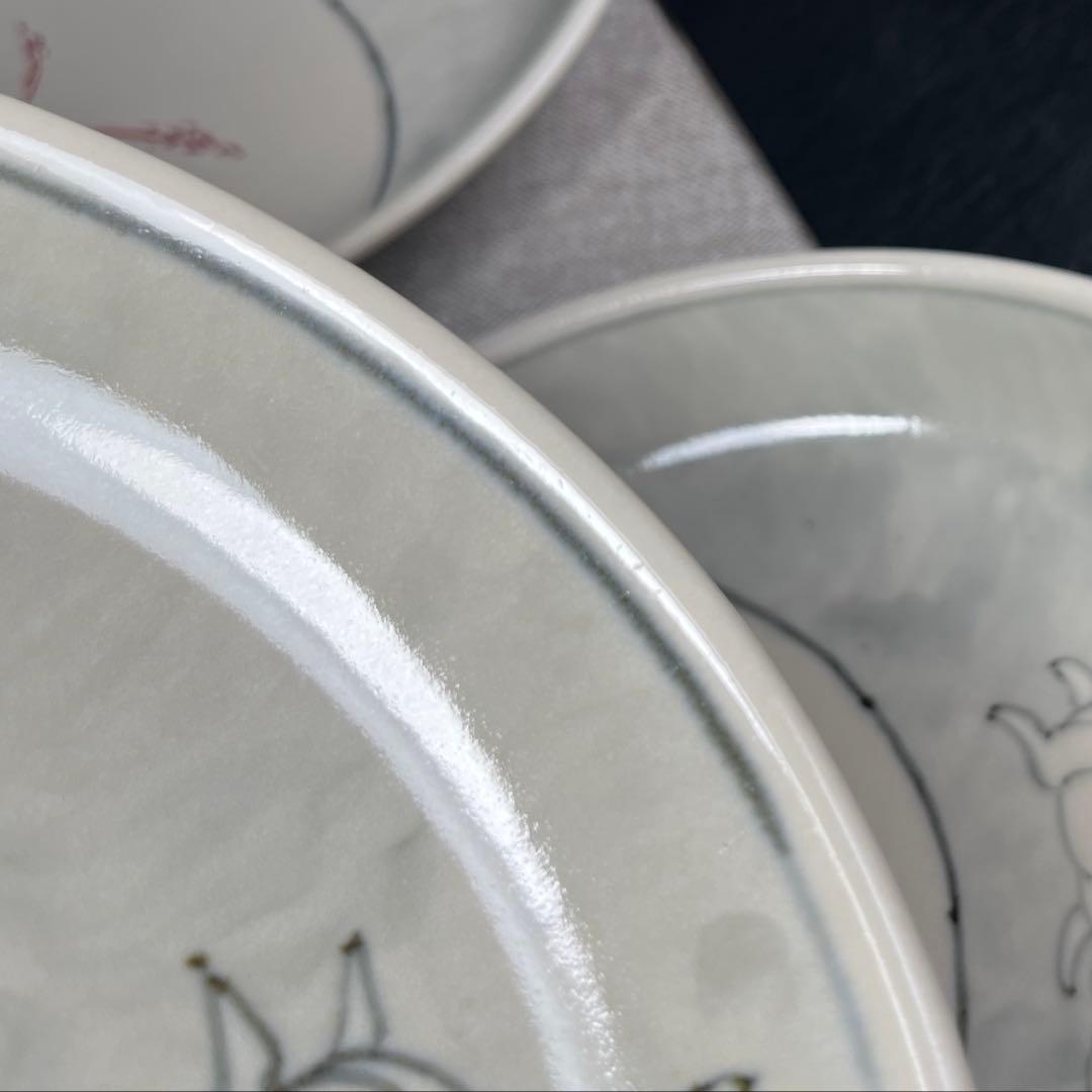 伊万里焼　文祥作　染錦うさぎ絵　 6.5寸皿　5枚