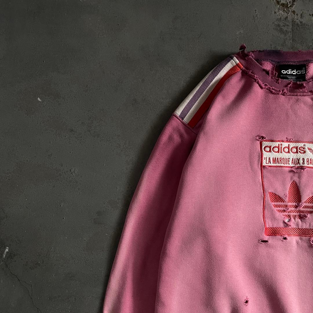 80's adidas“万国旗”刺繍ロゴ”肉厚“鬼フェード“Boro sweat