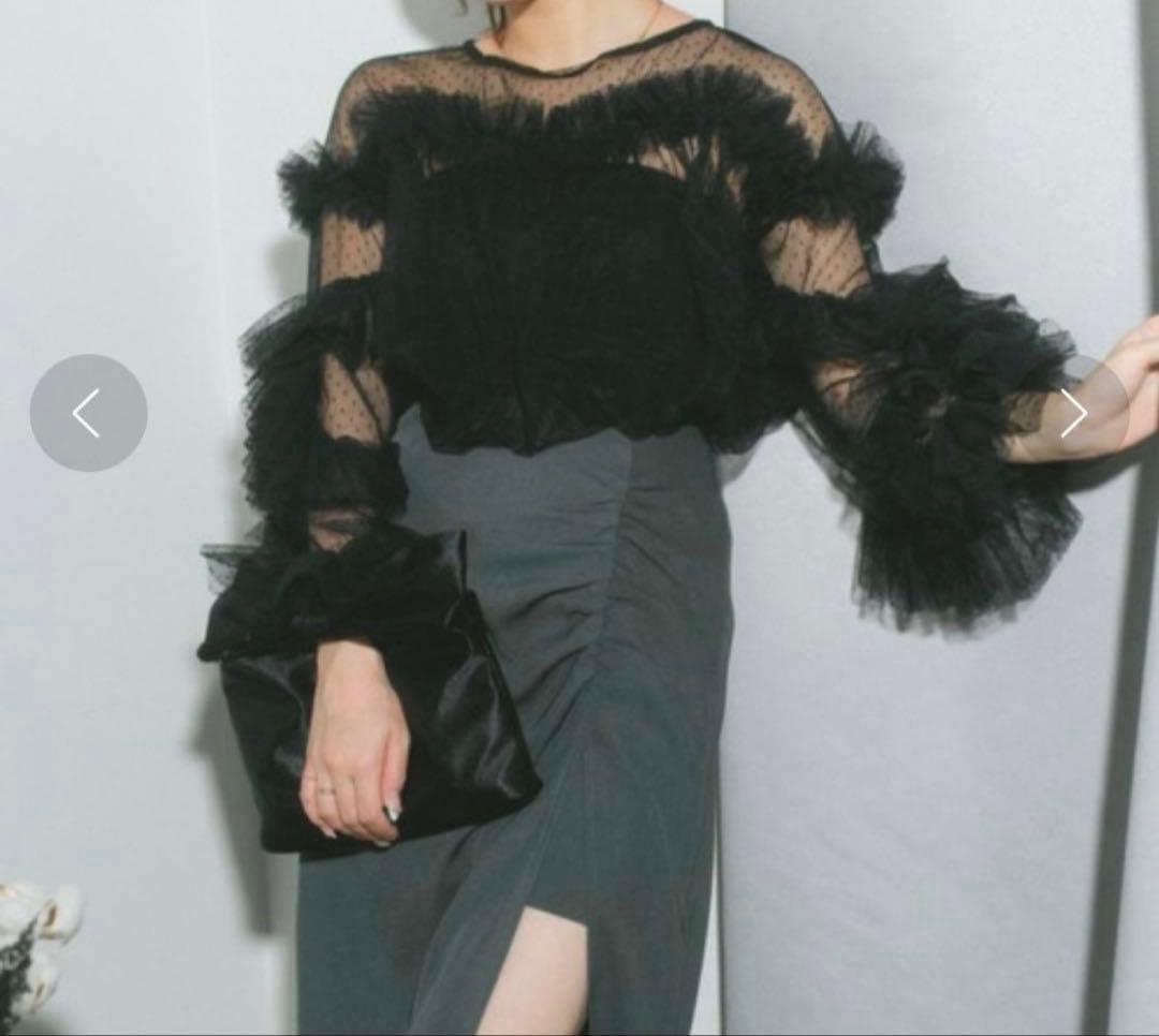 【スカートセット】【匿名発送】ECREL ドットチュールフリルブラウス