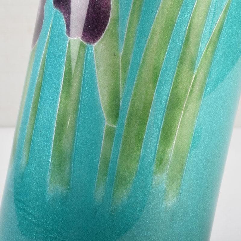 七宝焼　青釉　菖蒲文　筒瓶　花瓶　V　9134