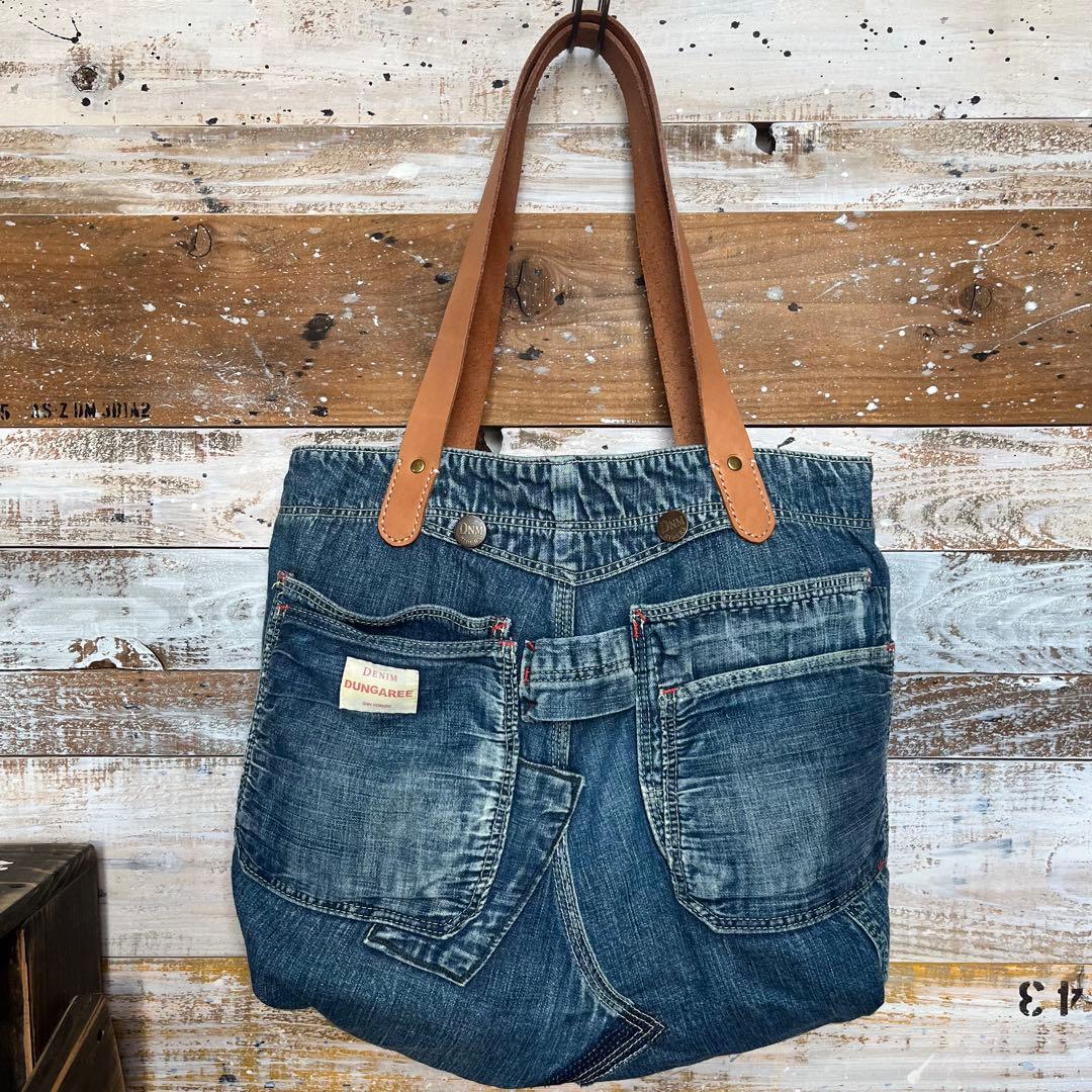 デニムと革の トートバッグ