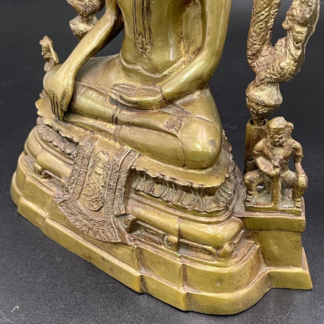 真鍮製 チンナラート仏 タイ仏教 火焔光背 銘文有 高31.5cm SB41