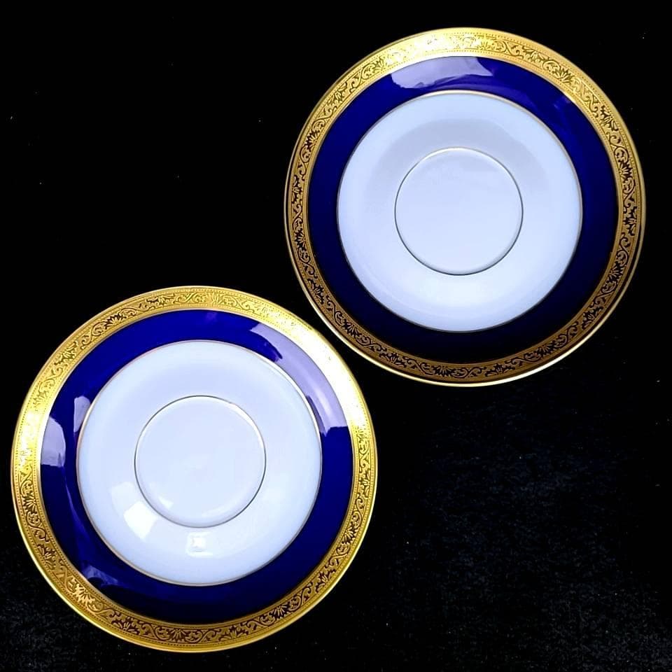 ♪美品♪レイノー　リモージュ　金彩　コバルトブルー　スープカップ&ソーサー　2客