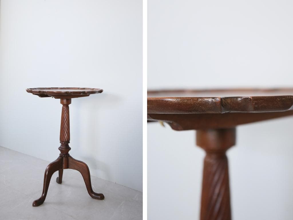 英国アンティーク◇木製チルトトップテーブル/折畳式机サイドテーブル(92-198